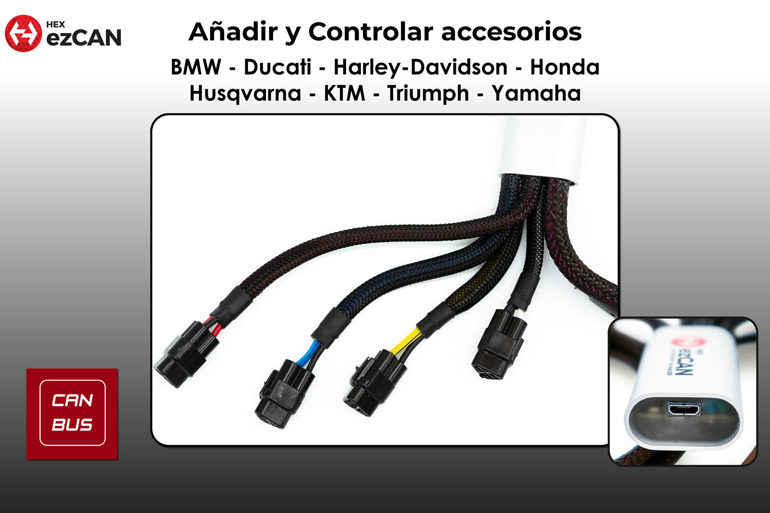 Controlador de Accesorios HEX ezCAN para BMW, Ducati, Harley-Davidson, Honda, Husqvarna, KTM, Triumph, Yamaha